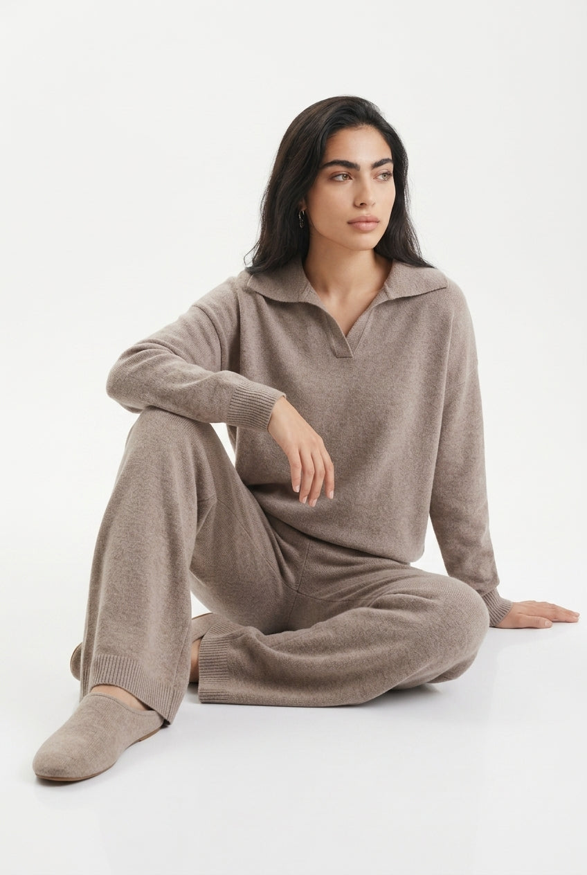 Vivian | Polo Collar Wide Leg Trouser Set