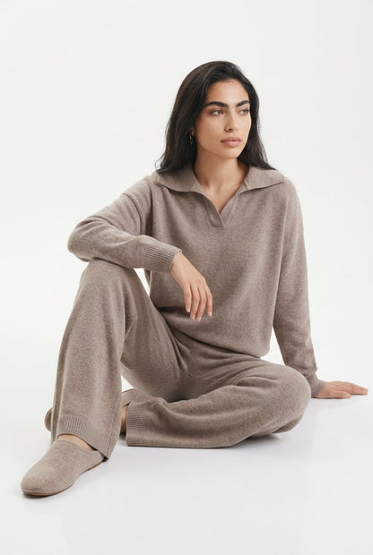 Vivian | Polo Collar Wide Leg Trouser Set