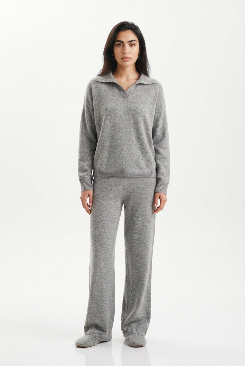 Vivian | Polo Collar Wide Leg Trouser Set