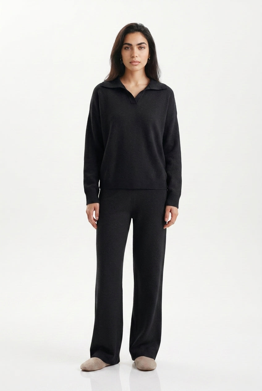 Vivian | Polo Collar Wide Leg Trouser Set