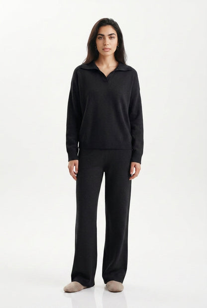 Vivian | Polo Collar Wide Leg Trouser Set