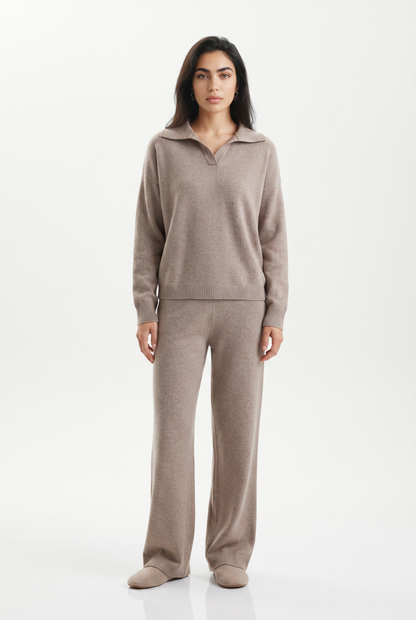 Vivian | Polo Collar Wide Leg Trouser Set