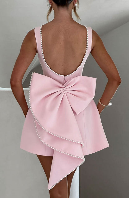 Coralie | Open Back Bow Mini Dress