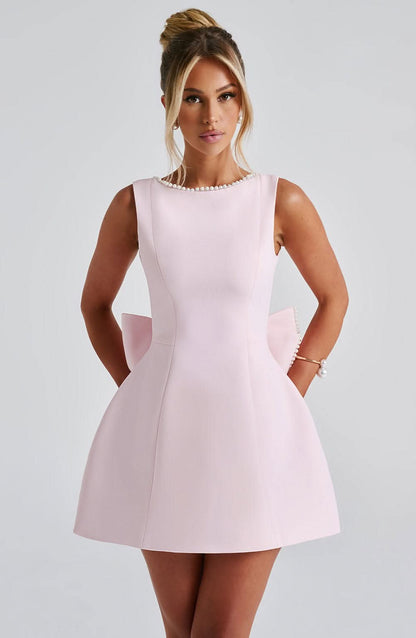 Coralie | Open Back Bow Mini Dress