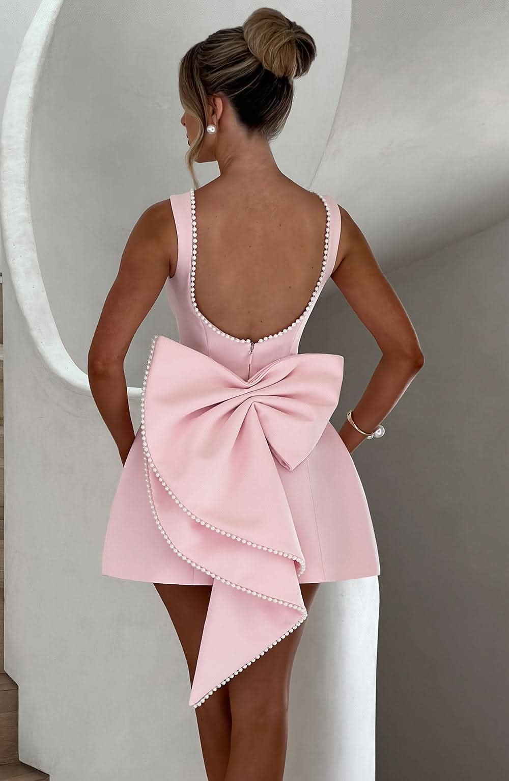 Coralie | Open Back Bow Mini Dress