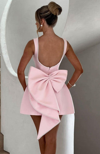 Coralie | Open Back Bow Mini Dress
