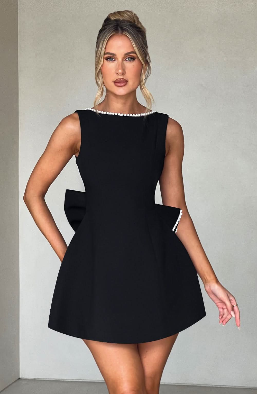 Coralie | Open Back Bow Mini Dress