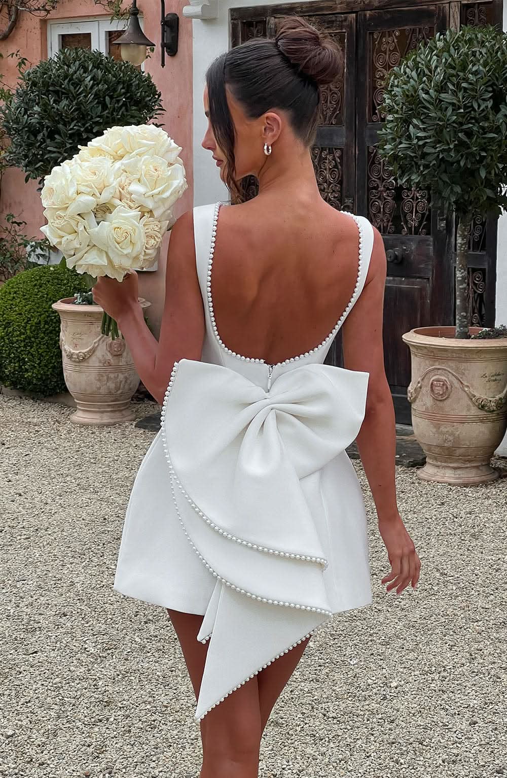 Coralie | Open Back Bow Mini Dress