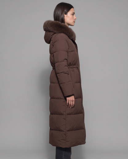 Kalina | Faux Fur Hood Below Knee Puffer Coat