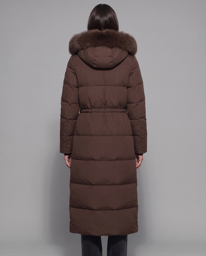 Kalina | Faux Fur Hood Below Knee Puffer Coat