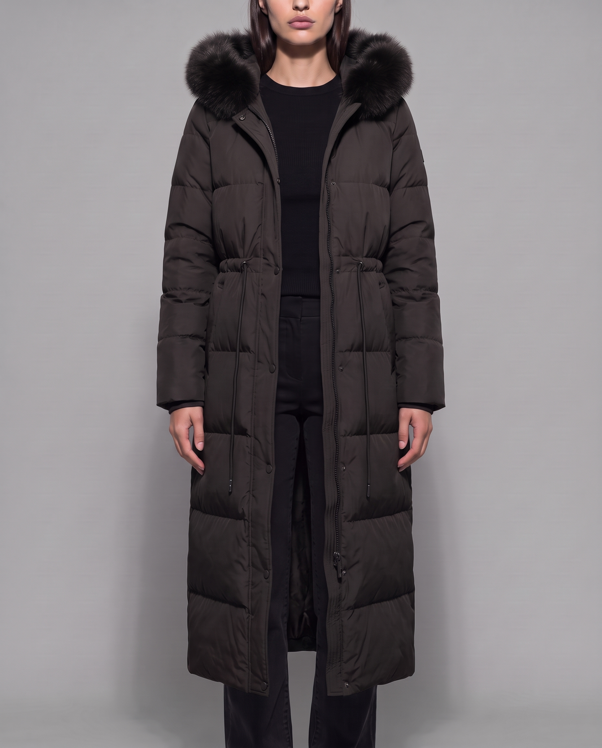 Kalina | Faux Fur Hood Below Knee Puffer Coat