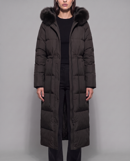 Kalina | Faux Fur Hood Below Knee Puffer Coat