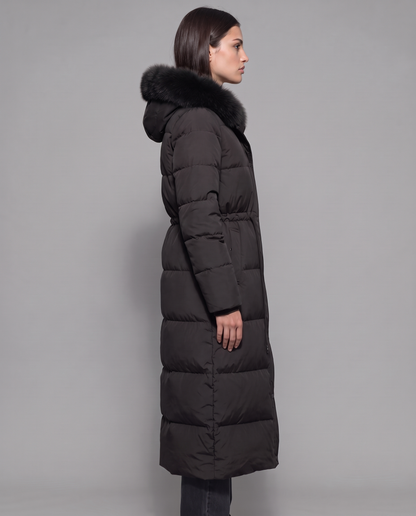 Kalina | Faux Fur Hood Below Knee Puffer Coat