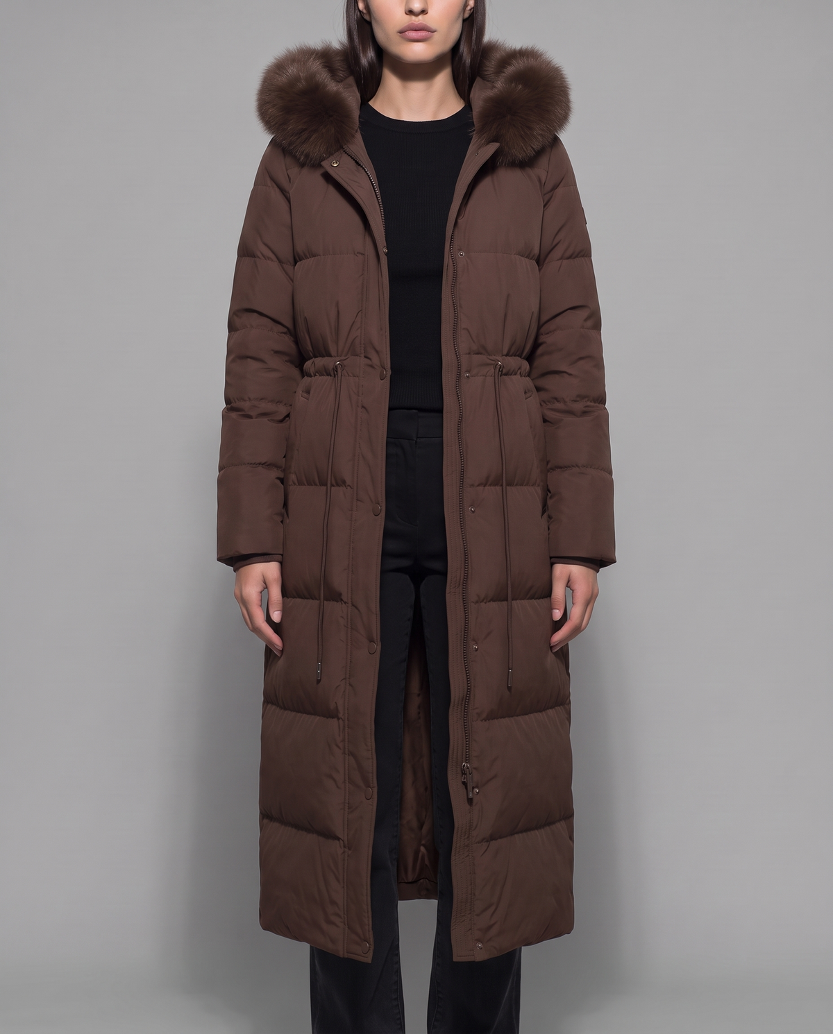 Kalina | Faux Fur Hood Below Knee Puffer Coat