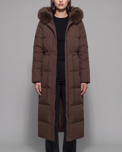 Kalina | Faux Fur Hood Below Knee Puffer Coat