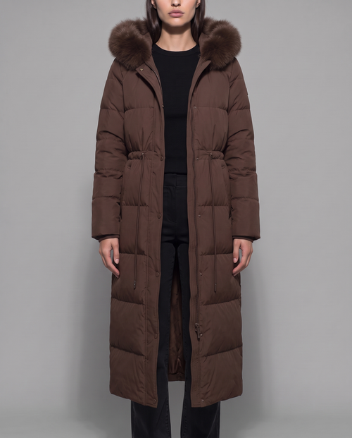 Kalina | Faux Fur Hood Below Knee Puffer Coat