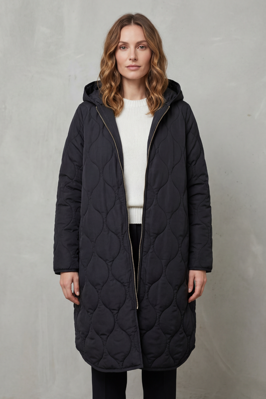 Zara | Hooded Wave Quilted Longline Puffer Coat