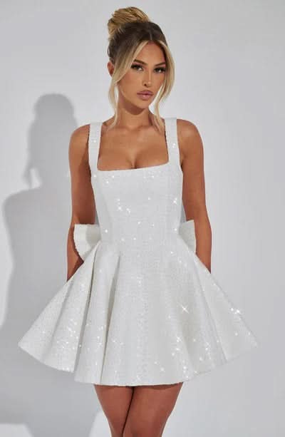 Danica | Bow Detail Glitter Skater Mini Dress