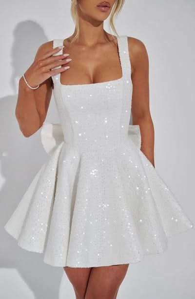 Danica | Bow Detail Glitter Skater Mini Dress