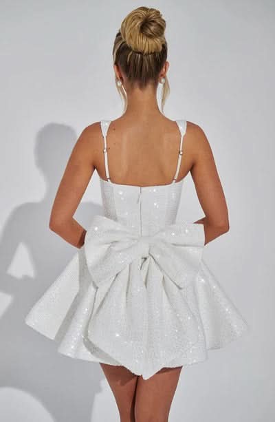 Danica | Bow Detail Glitter Skater Mini Dress