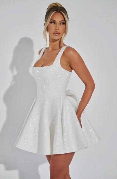 Danica | Bow Detail Glitter Skater Mini Dress