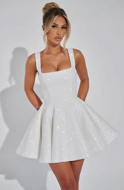 Danica | Bow Detail Glitter Skater Mini Dress