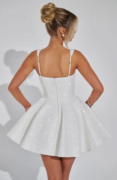 Danica | Bow Detail Glitter Skater Mini Dress