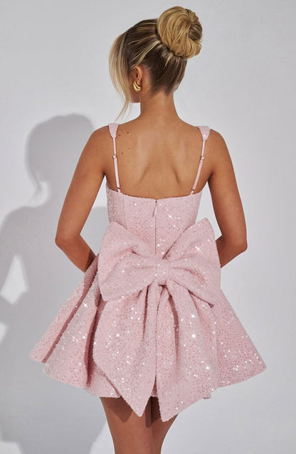 Danica | Bow Detail Glitter Skater Mini Dress