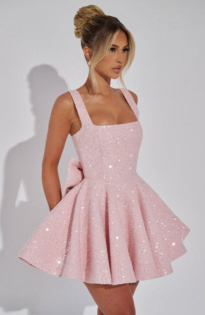 Danica | Bow Detail Glitter Skater Mini Dress
