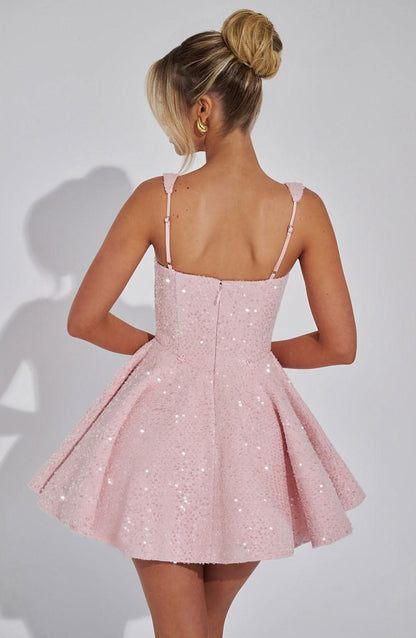 Danica | Bow Detail Glitter Skater Mini Dress