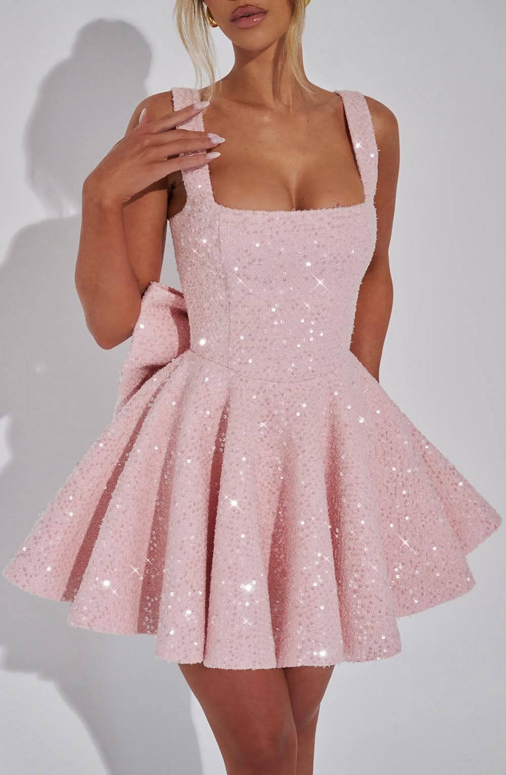 Danica | Bow Detail Glitter Skater Mini Dress