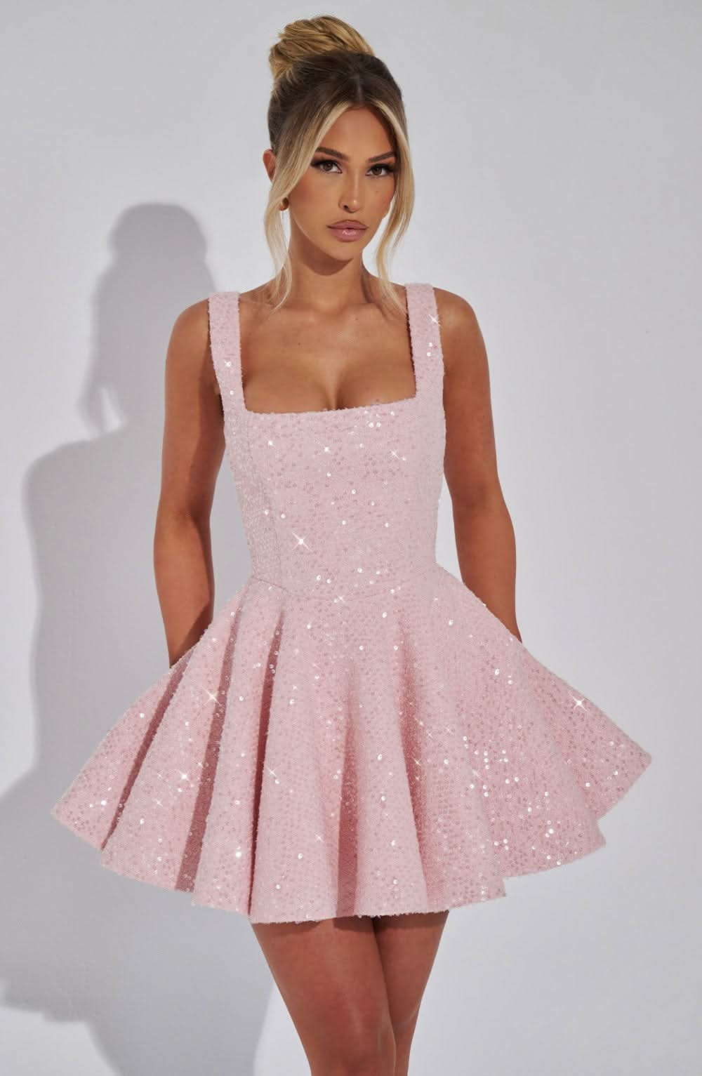 Danica | Bow Detail Glitter Skater Mini Dress