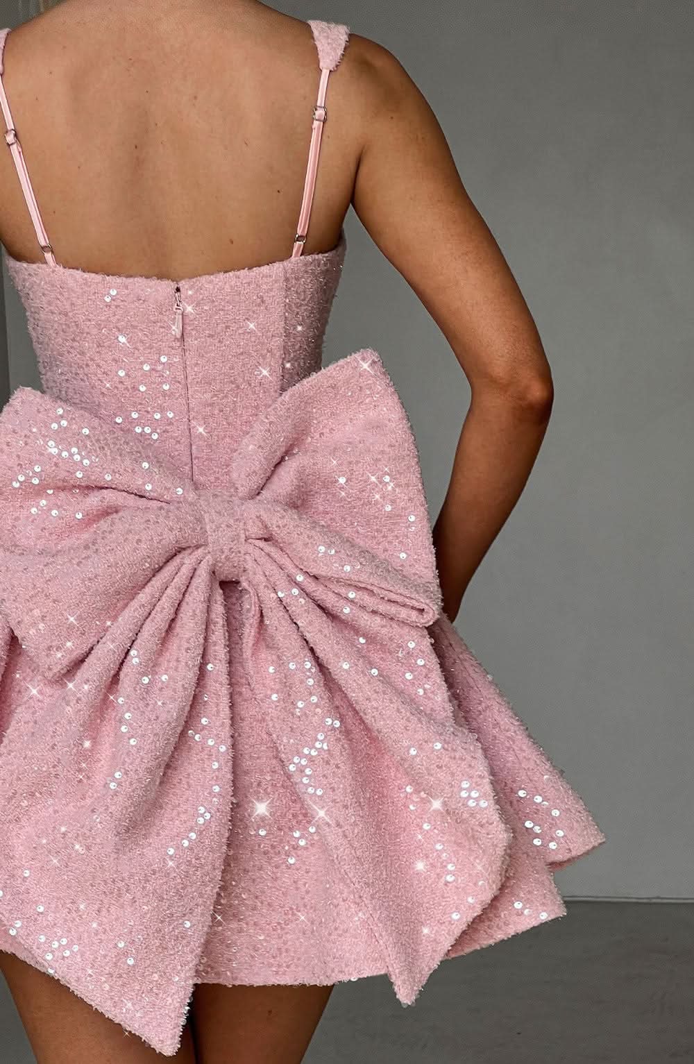 Danica | Bow Detail Glitter Skater Mini Dress