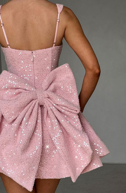 Danica | Bow Detail Glitter Skater Mini Dress