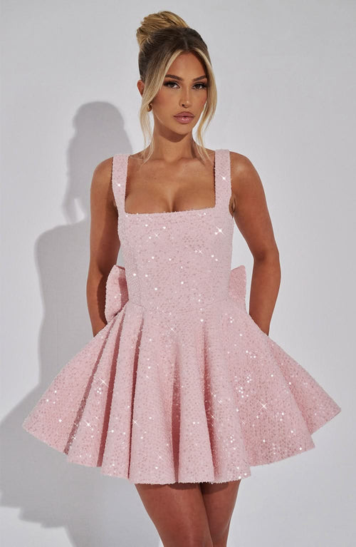 Danica | Bow Detail Glitter Skater Mini Dress