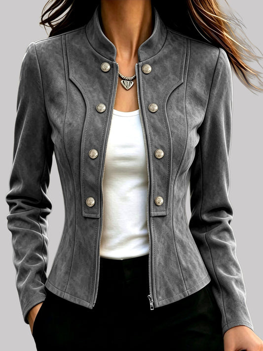 Cecilia | Suede Stand Collar Tailored Jacket