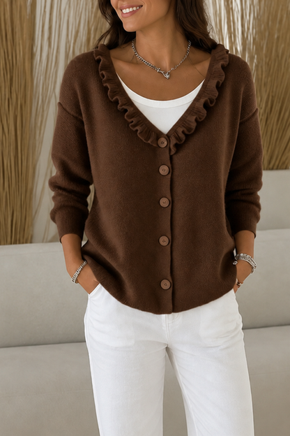 Liora | Ruffle Collar Stretch Knit Cardigan