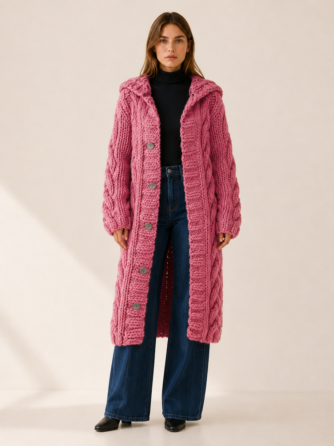 Poppy | Knit Hooded Longline Cardigan Coat