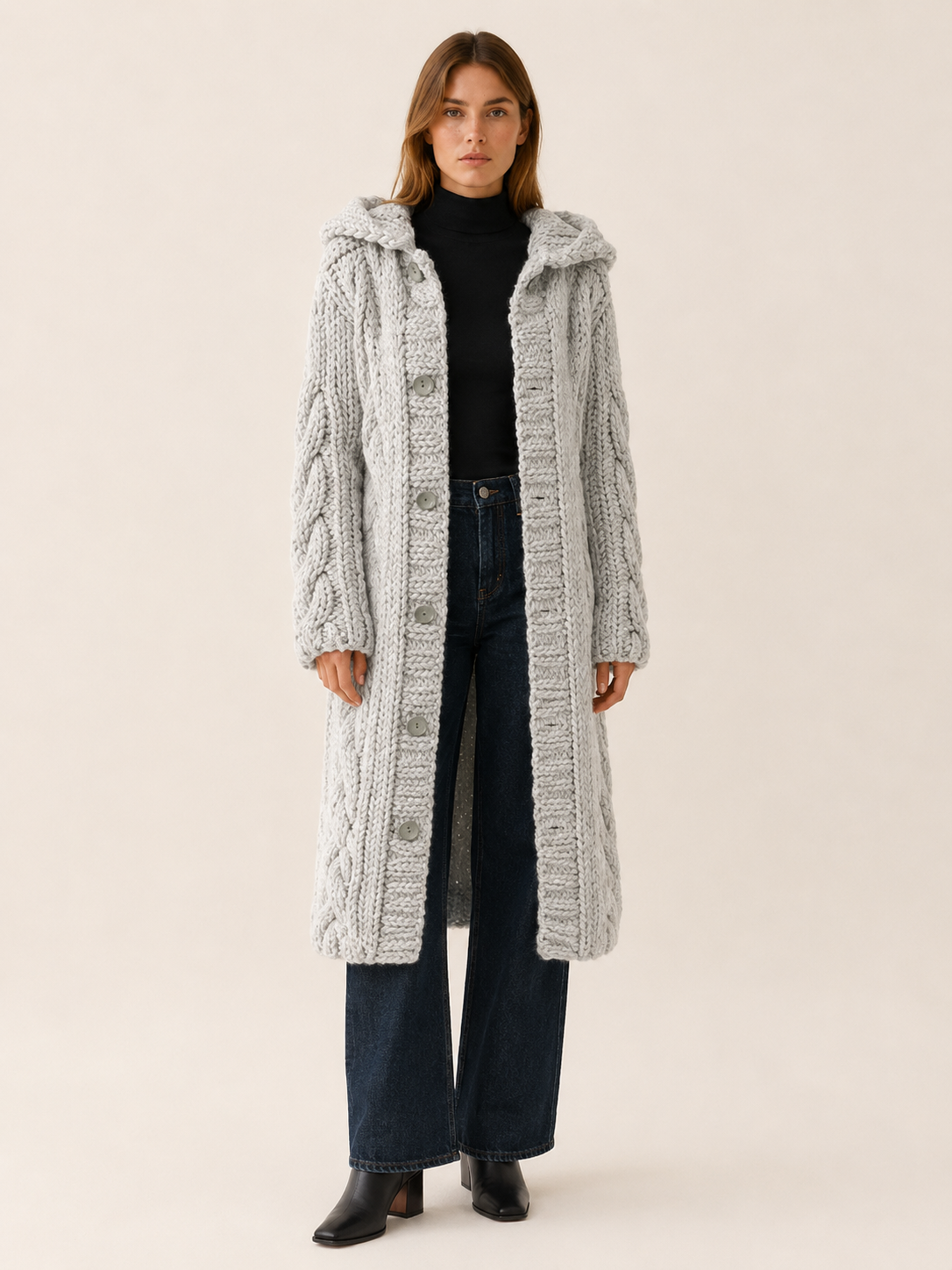 Poppy | Knit Hooded Longline Cardigan Coat