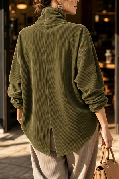Maren | Funnel Neck Asymmetric Button Corduroy Top