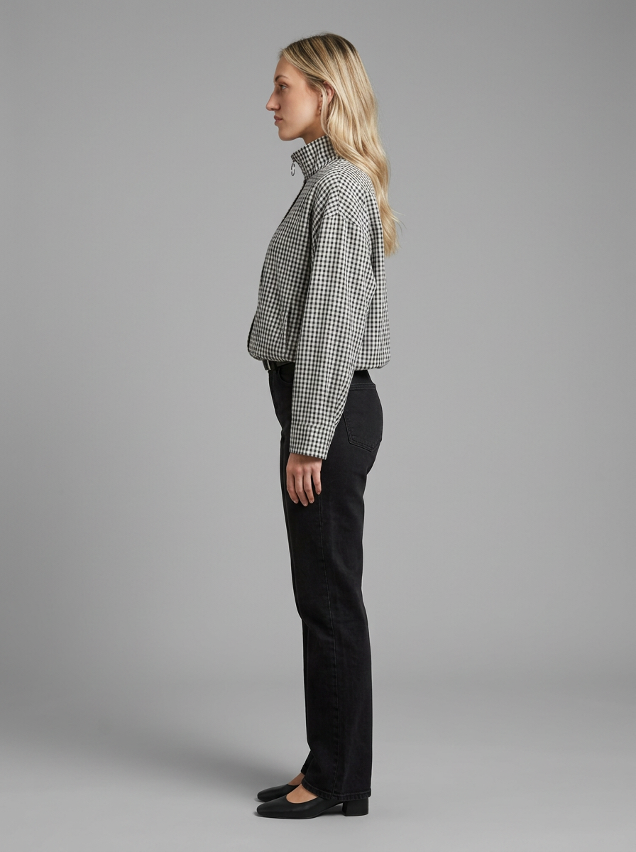 Sophie | High Neck Gingham Zip Up Jacket