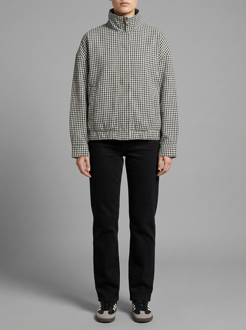 Sophie | High Neck Gingham Zip Up Jacket