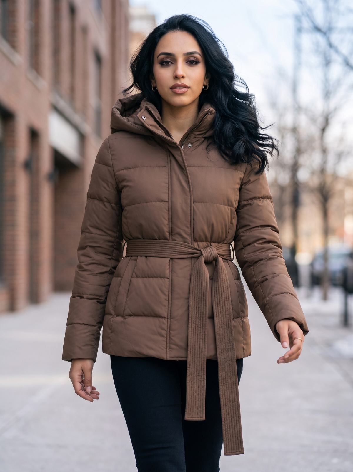 Gisella | Hooded Knit Tie Belt Quilted Puffer Coat
