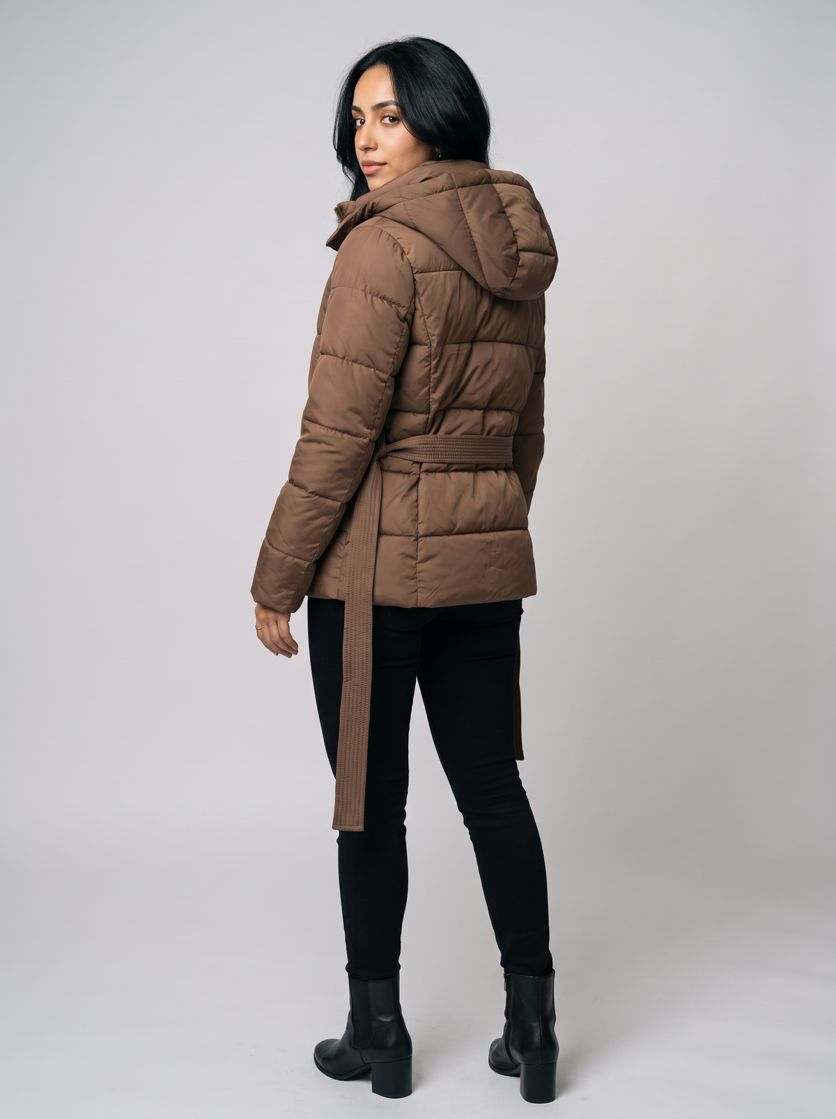 Gisella | Hooded Knit Tie Belt Quilted Puffer Coat