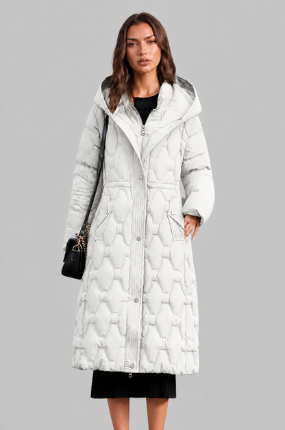 Jocasta | Geometric Quilted Hooded Longline Puffer Coat