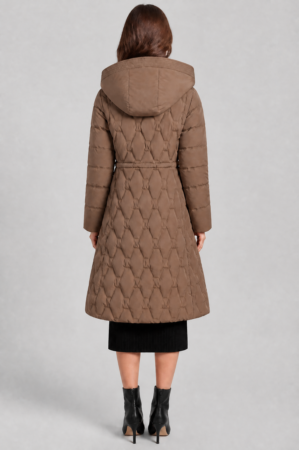 Jocasta | Geometric Quilted Hooded Longline Puffer Coat