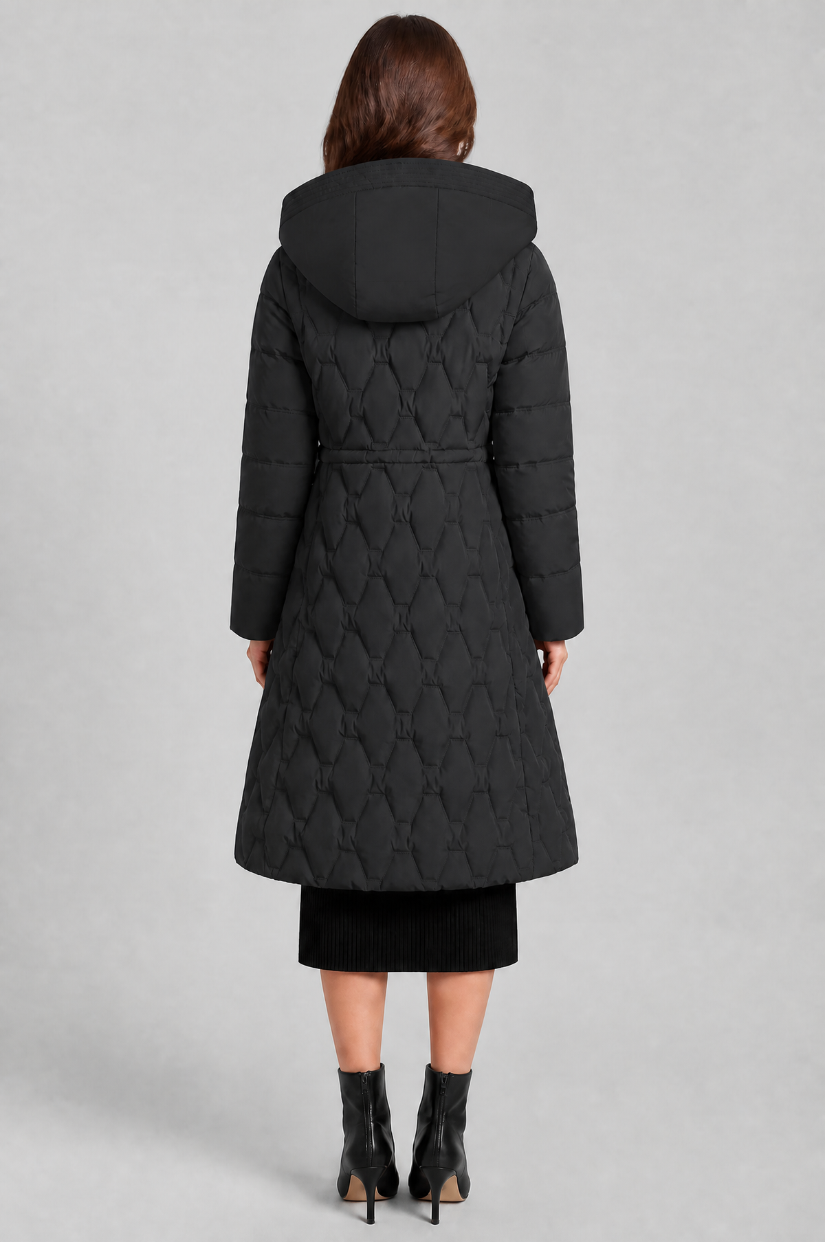 Jocasta | Geometric Quilted Hooded Longline Puffer Coat