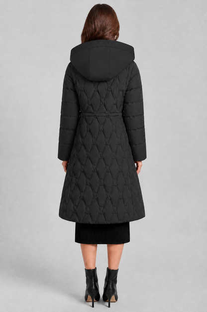 Jocasta | Geometric Quilted Hooded Longline Puffer Coat