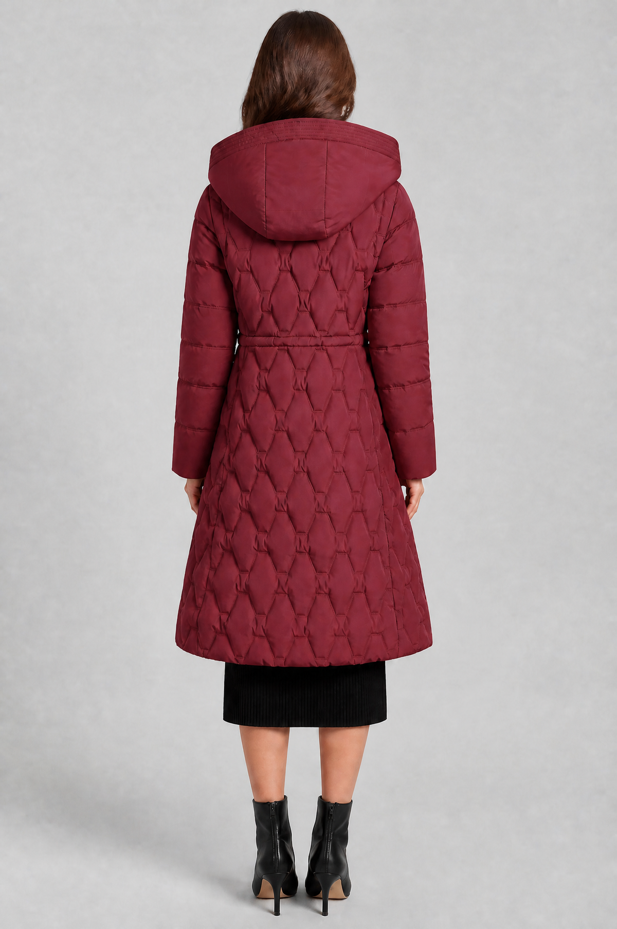Jocasta | Geometric Quilted Hooded Longline Puffer Coat