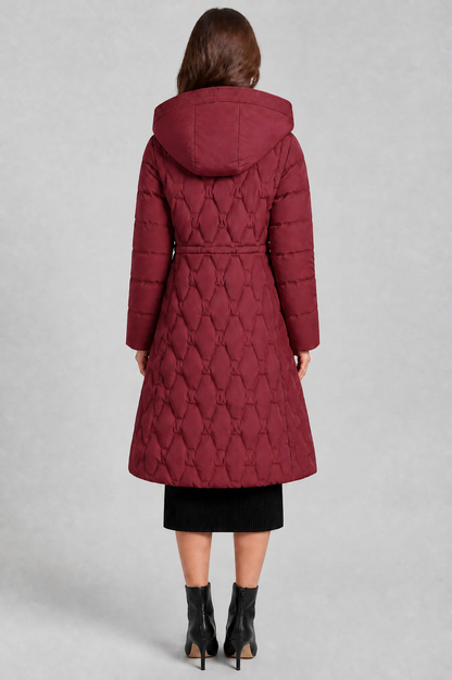 Jocasta | Geometric Quilted Hooded Longline Puffer Coat